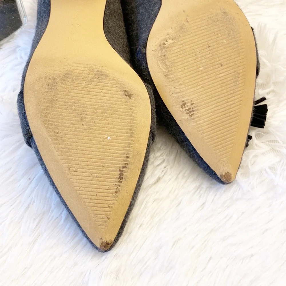 ESSEX LANE | Grey Wool Tassel Heeled Loafers women size 6